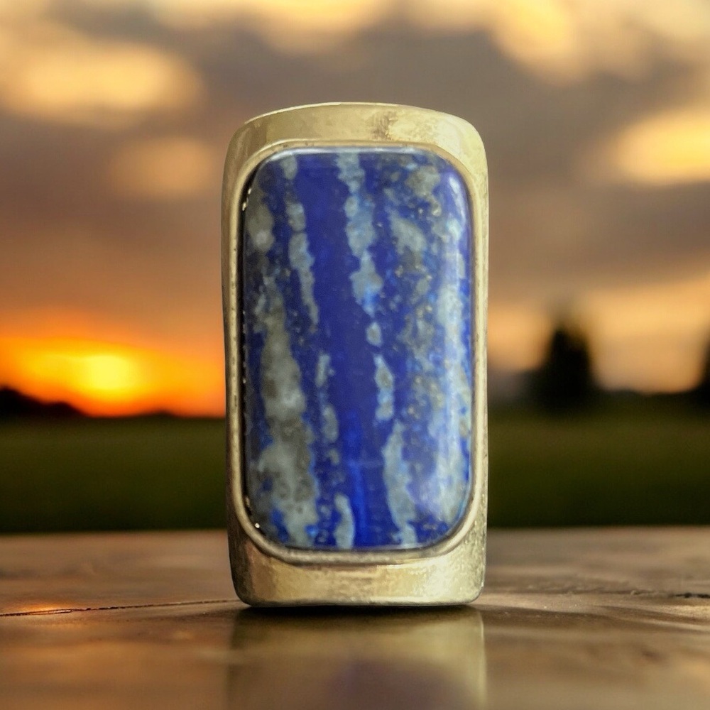 Natural lapis & gold ring. Statement piece.